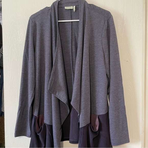 LOGO Lounge Lori Goldstein woman's open front cardigan Large blue draped casual - Picture 2 of 13